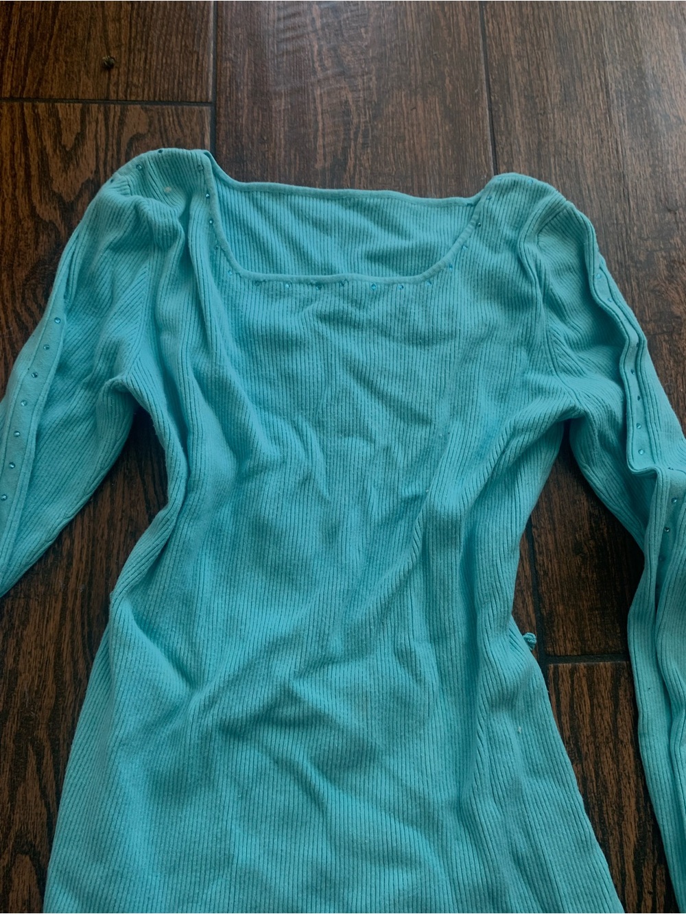 Turquoise Ribbed Long Sleeve Top